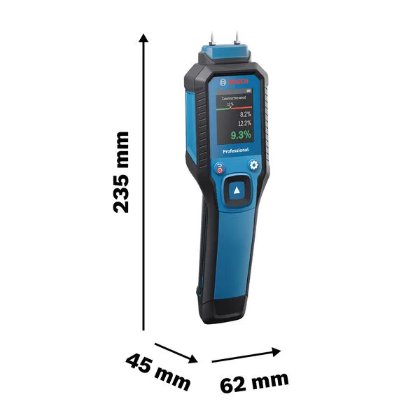 Medidor de humedad de materiales Bosch GMP 1-13 con dimensiones.