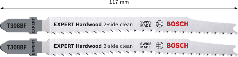 Hoja de sierra de calar Bosch EXPERT para madera dura, de doble cara y limpieza suave, modelo T308BF.
