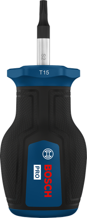 Destornillador Bosch PRO Stubby TX15 con mango ergonómico.