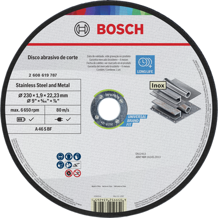 Disco de corte Bosch para acero inoxidable y metal de 230 mm.