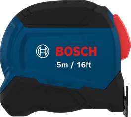 Cinta métrica Bosch de 5 m y 16 pies con función de bloqueo automático.