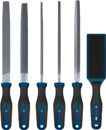 Juego de limas Bosch de 5 piezas más cepillo de lima PRO con mangos multicomponente.