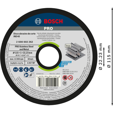 Disco de corte Bosch PRO para acero inoxidable y metal de 115 mm.