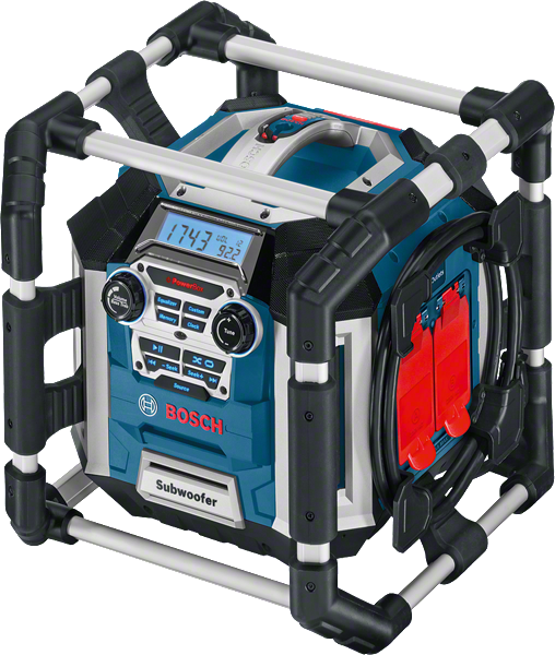 Cargador de radio Bosch GML 50 con subwoofer.