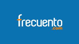Logo de frecuento.com sobre fondo azul.