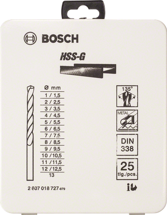 Bosch 25-osaline HSS-G metallipuuride komplekt 1–13 mm.