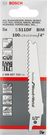 Bosch S 511 DF edasi-tagasi saeleht 4″ puit, metall.