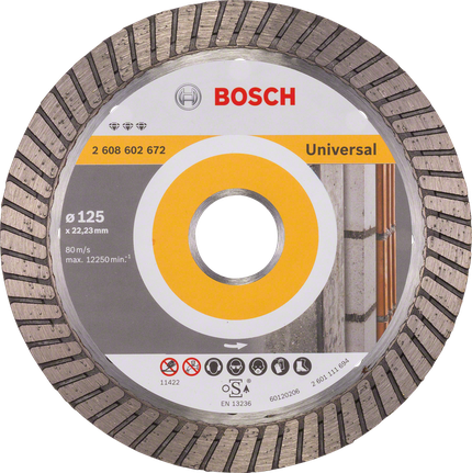 Bosch teemantlõikeketas sobib kõige paremini Universal Turbo 125 mm jaoks.