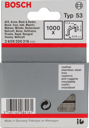 Bosch Typ 53 roostevabast terasest klambrid 11,4 mm.