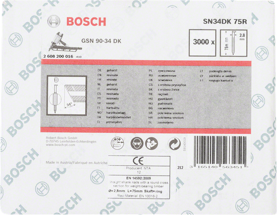 Bosch GSN 90-34 DK sirge varrega naelad 2,8 mm x 75 mm.