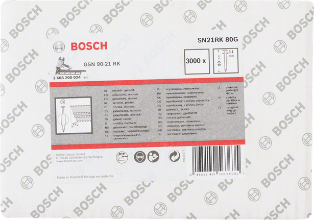 Bosch tsingitud viimistlusnaelad 3,1 × 80 mm.