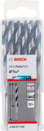 Bosch HSS PointTeQ 9/32-tollise keerdpuuriterade komplekt.
