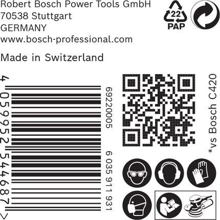 Bosch C470 liivapaberi pakendi etikett.