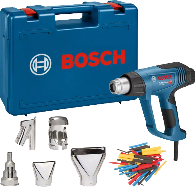Bosch GHG 23-66 kuumaõhupüstoli komplekt otsikute ja kohvriga.