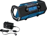 Bosch GPB 18V-2 SC ehitusplatsi raadio koos toiteadapteriga.