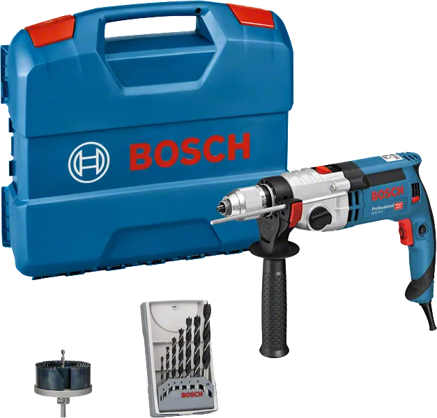 Bosch GSB 24-2 puurikomplekt koos kandekotiga ja puuriteradega.
