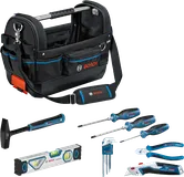 Bosch GWT 20 kombokomplekt koos käsitööriistade ja kandekotiga.