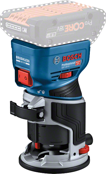 Bosch GKF 18V-8 akuga palmfrees harjadeta mootoriga.