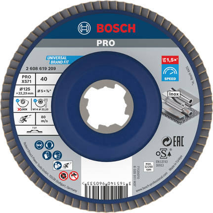 Bosch PRO X571 lamellketas 125 mm G40 X-Lock roostevabale terasele.