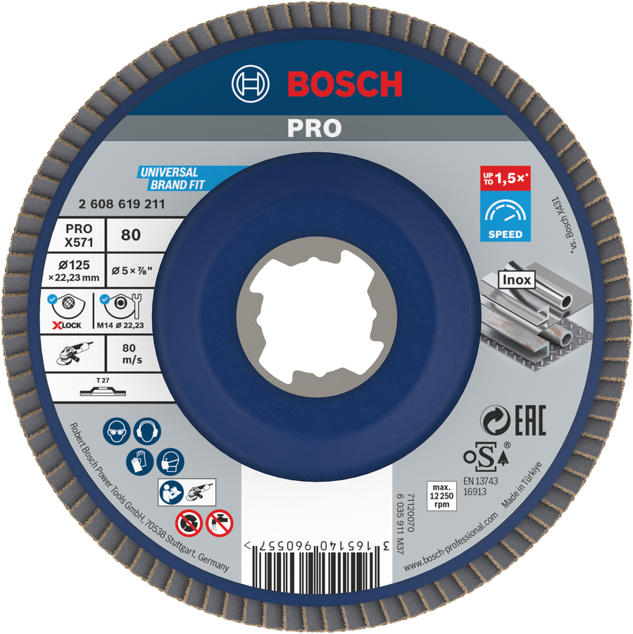 Bosch PRO X571 lamellketas 125mm G80 metalli lihvimiseks.