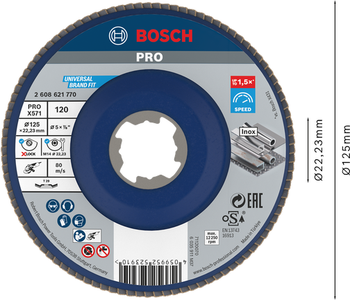 Bosch PRO X571 lamelllihvketas nurga all 125 mm G120 X-LOCK.