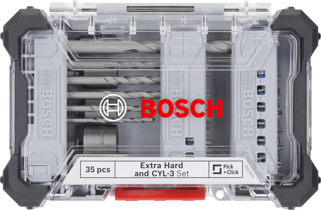 Bosch 35-osaline eriti kõva kruvikeeraja ja CYL-3 puuriterade komplekt.