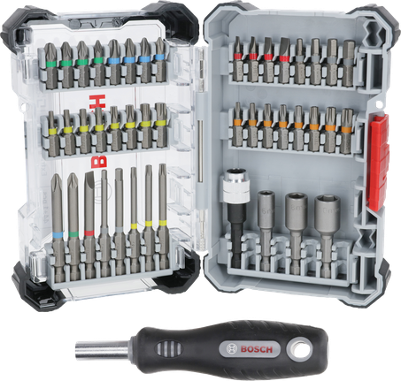 Bosch eriti kõvade kruvikeerajate bittide komplekt 44+1 osa karbis.
