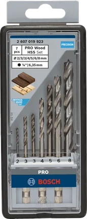 Bosch PRO Wood HSS 7-osaline puuriterade komplekt.
