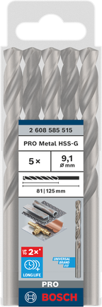 Bosch PRO Metal HSS-G 9,1 mm keerdpuuriterade komplekt, 5 tk.