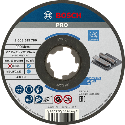 Bosch PRO metalliga liimitud lõikeketas 115 mm X-Lock.