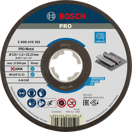 Bosch PRO metalliga liimitud lõikeketas 115 mm X-Lock.