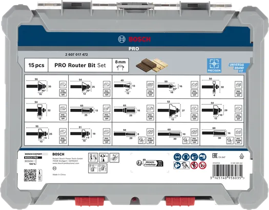 Bosch PRO freesiterade komplekt 8 mm 15 tk.