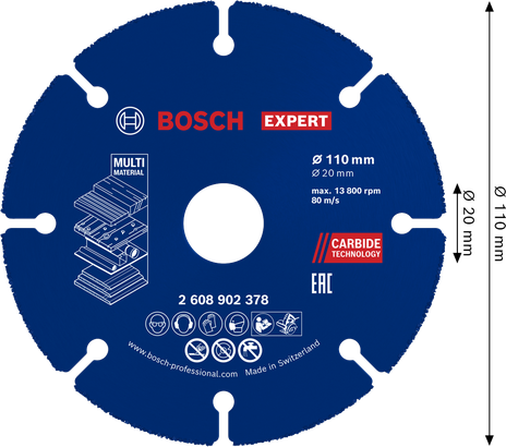 Bosch EXPERT Multi Material kõvasulamlõikeketas 110 mm.