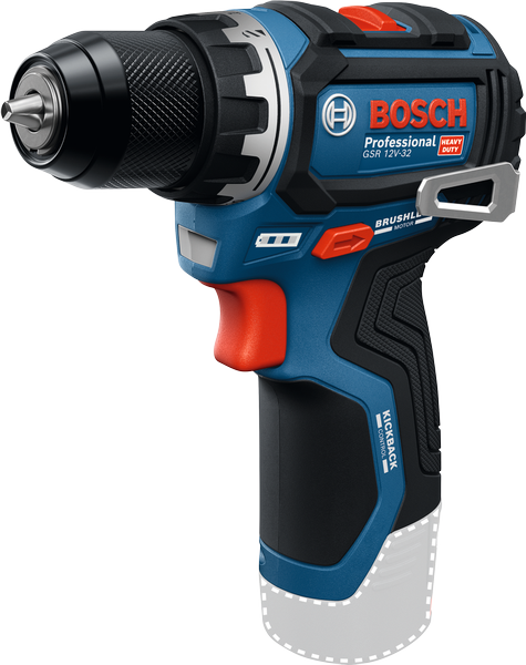 Bosch GSR 12V-32 akuga puur harjadeta mootoriga.