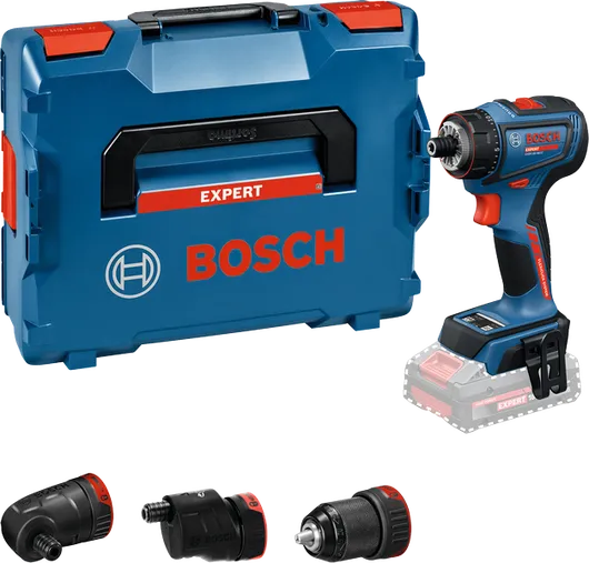 Bosch EXSR18V-90FC puurikomplekt mitme otsaga lisatarvikutega.