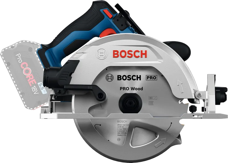 Bosch GKS 18V-68-2 akuga ringketassaag puidule.