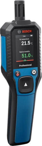 Bosch GDH 1-17 termohügromeeter, mis näitab temperatuuri ja niiskust.