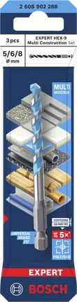 Bosch EXPERT HEX-9 universaalsete ehituspuuride komplekt 5/6/8 mm.