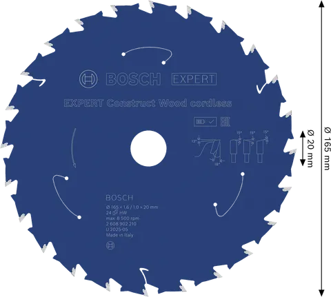 Bosch EXPERT Construct Wood akuga ringsae tera 165 mm T24.