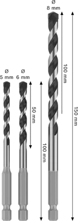 Bosch PRO HEX-5 puuriterade komplekt suurustega 5, 6, 8 mm.