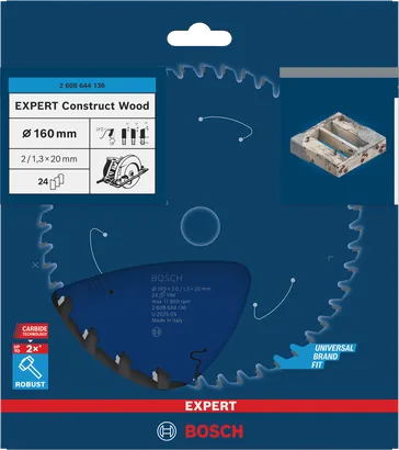 Bosch EXPERT Construct Wood ringsae tera 160×2/1,3×20 mm T24.