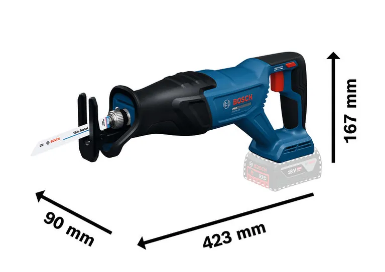Bosch GSA18V-280 akuga edasi-tagasi saag, pikkus 423 mm.