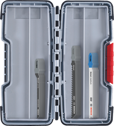 Bosch 30-osaline tikksae terade komplekt puidu ja metalli jaoks.