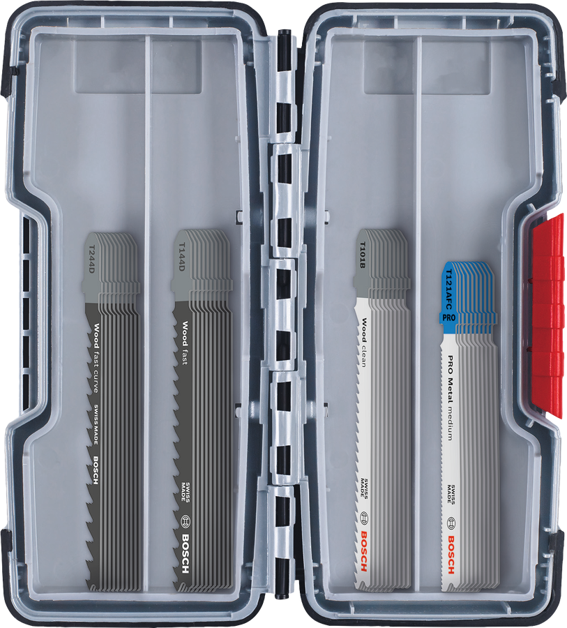 Bosch 40-osaline tikksae terade komplekt puidu ja metalli jaoks.