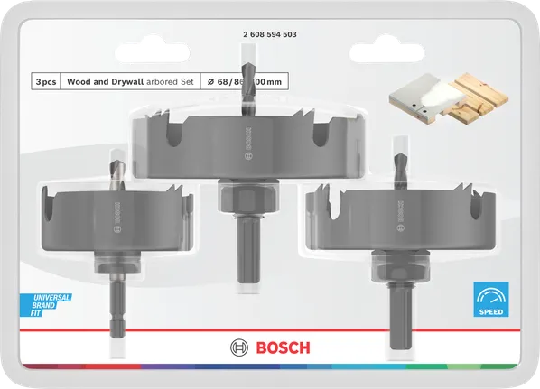 Bosch puidu- ja kipsplaadiaugu saekomplekt 68, 86, 100 mm.