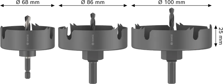 Bosch puidu- ja kipsplaadiaugu saekomplekt 68, 86, 100 mm.