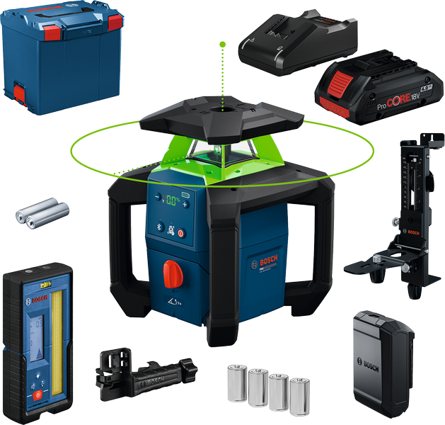 Bosch GRL18V-4-34CVG laserloodimisseade koos tarvikutega.