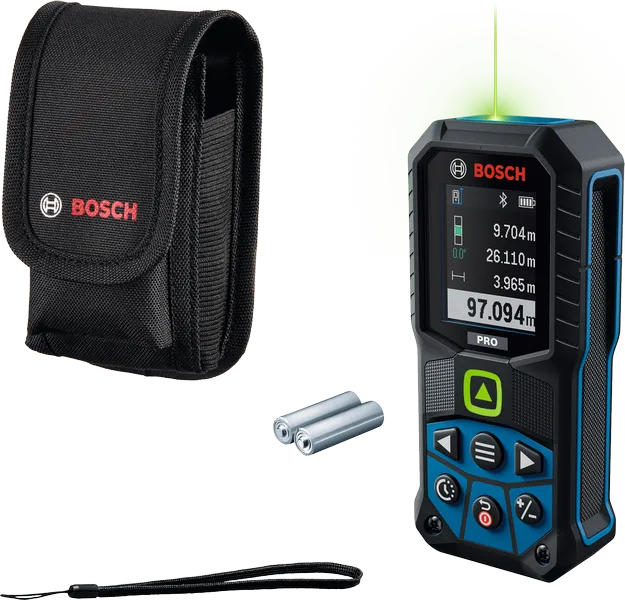 Bosch GLM100-36CG laserkaugusmõõtja koos kandekotiga.