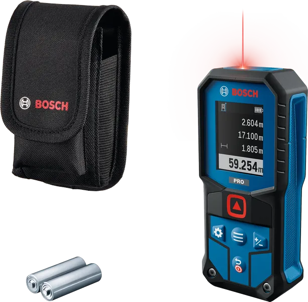 Bosch GLM60-31 laserkaugusmõõtja koos kohvri ja patareidega.
