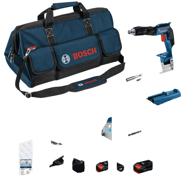 Bosch akutoitega kipsplaadi kruvikeeraja komplekt koos tarvikutega.